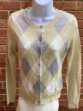 New York & Company Rhinestone Argyle Cardigan Sweater  - Size: XS